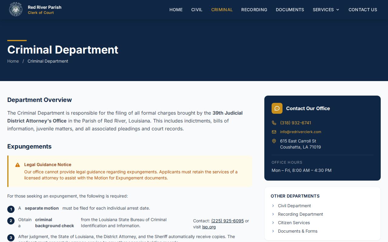 Coushatta warrant records: criminal department service and fee panel at the parish clerk