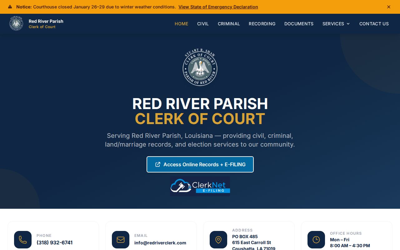 Coushatta warrant records: parish clerk and courthouse contact information