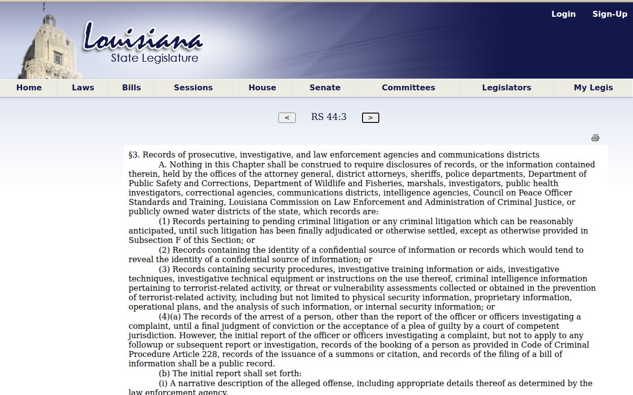 Red River Parish active warrant search: Louisiana public records exemption statute