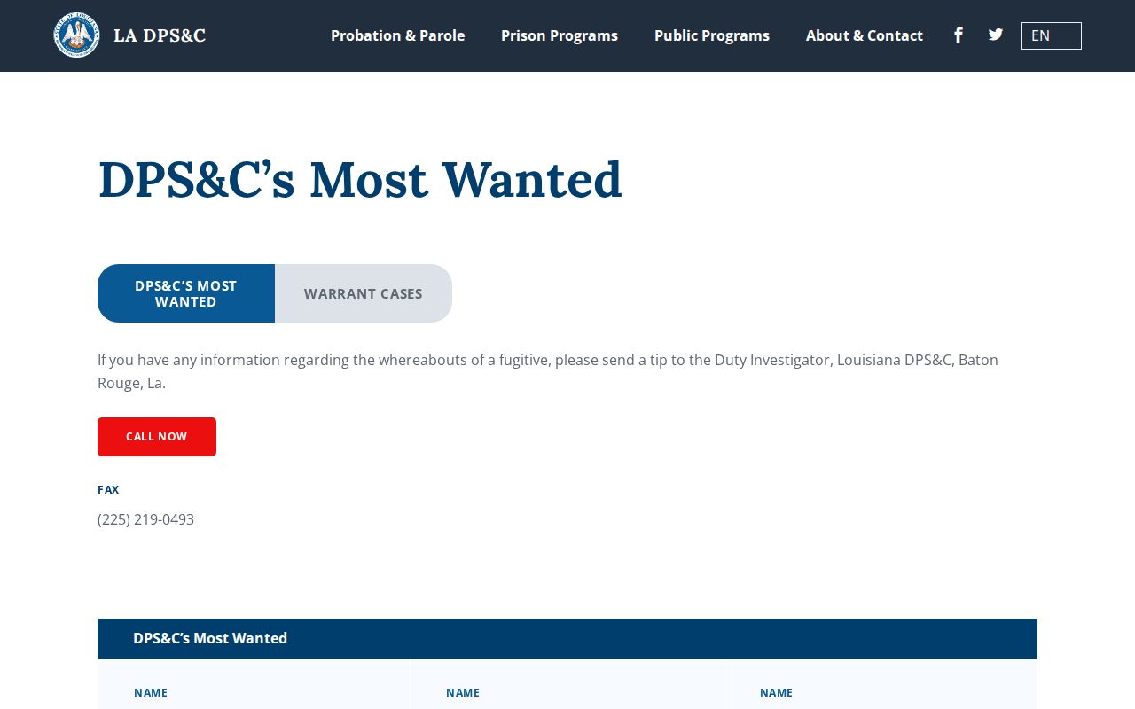Red River Parish most wanted guide: Louisiana corrections department program page