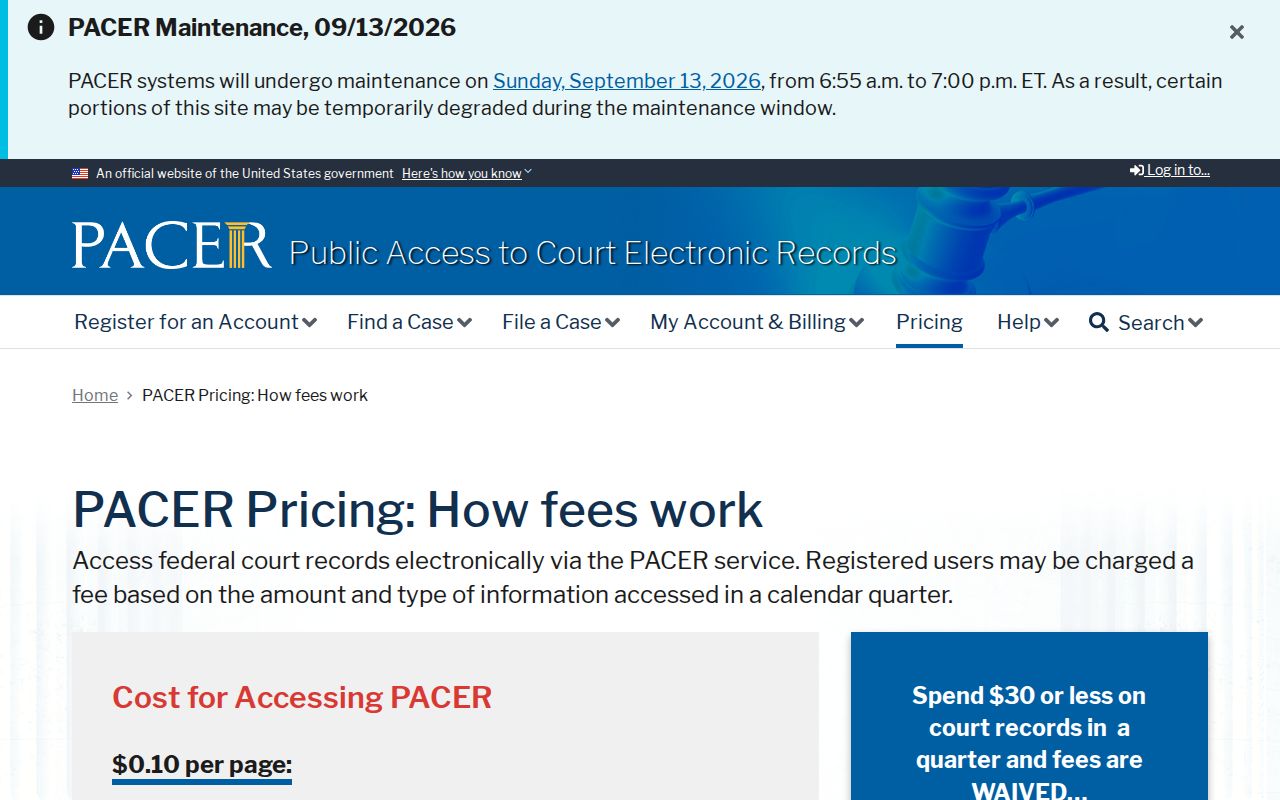 Edgefield warrant records: federal court docket fee schedule for a separate federal warrant check