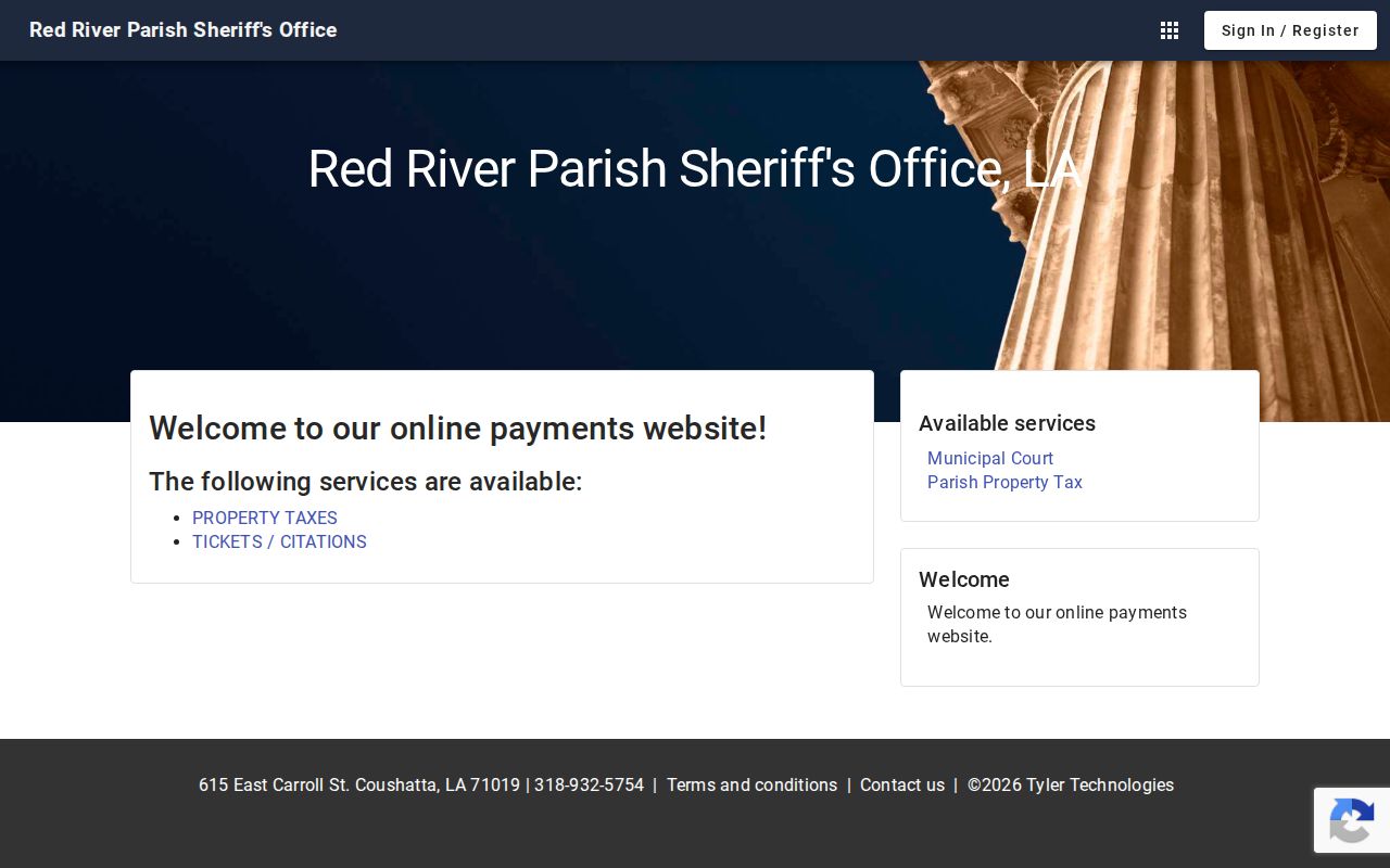 Red River Parish city court warrant lookup: sheriff online services portal with municipal and citation tiles